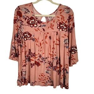 Evri Pink Floral Belle Sleeve Top - Lightweight & Soft Rayon Blend Size 0X